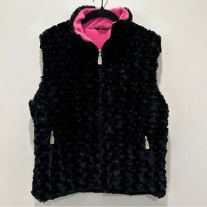 Screamer Women’s Black Faux Fur Vest Pink Fleece Lined Sz L